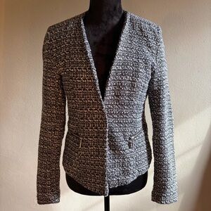 Metaphor Black & White Single-Snap Lined Collarless Tweed Blazer Women’s Size M